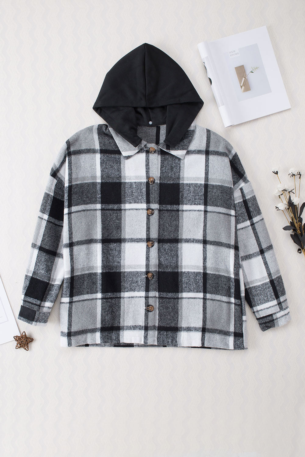 R&B | Gitter Oversized Jacke mit Kapuze Lässiger Komfort Warm und Trendy