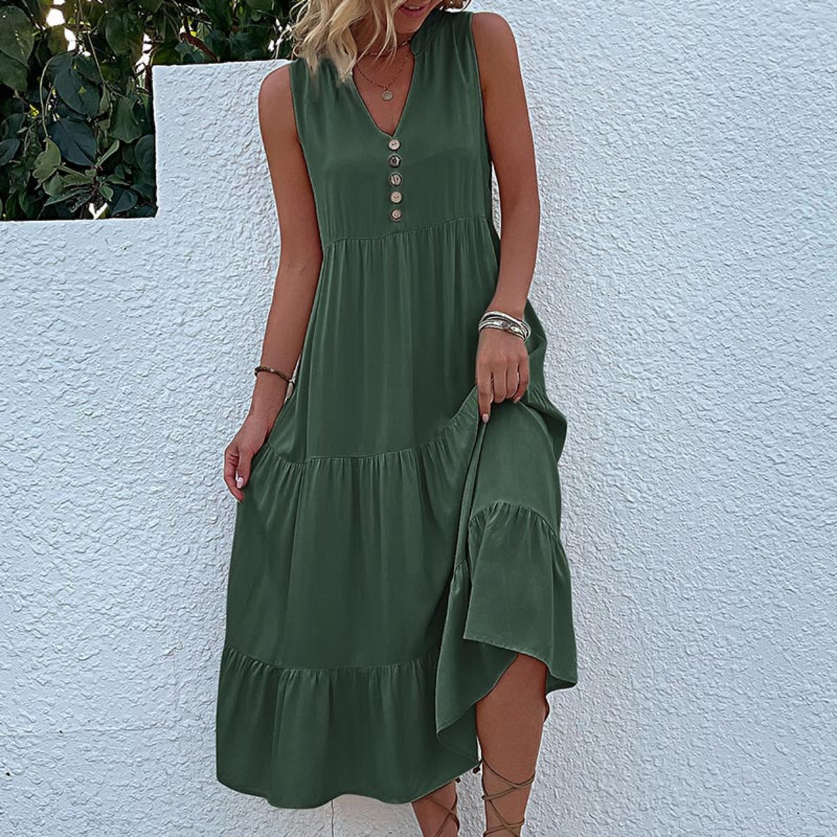 R&B | Ärmelloses lockeres einfarbiges Kleid