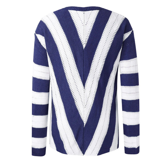 R&B | Gemütlicher gestreifter Pullover mit V-Kragen für Damen