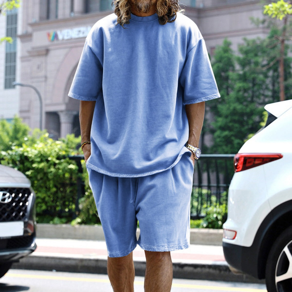 R&B | Lockeres T-Shirt Shorts einfarbiges Set