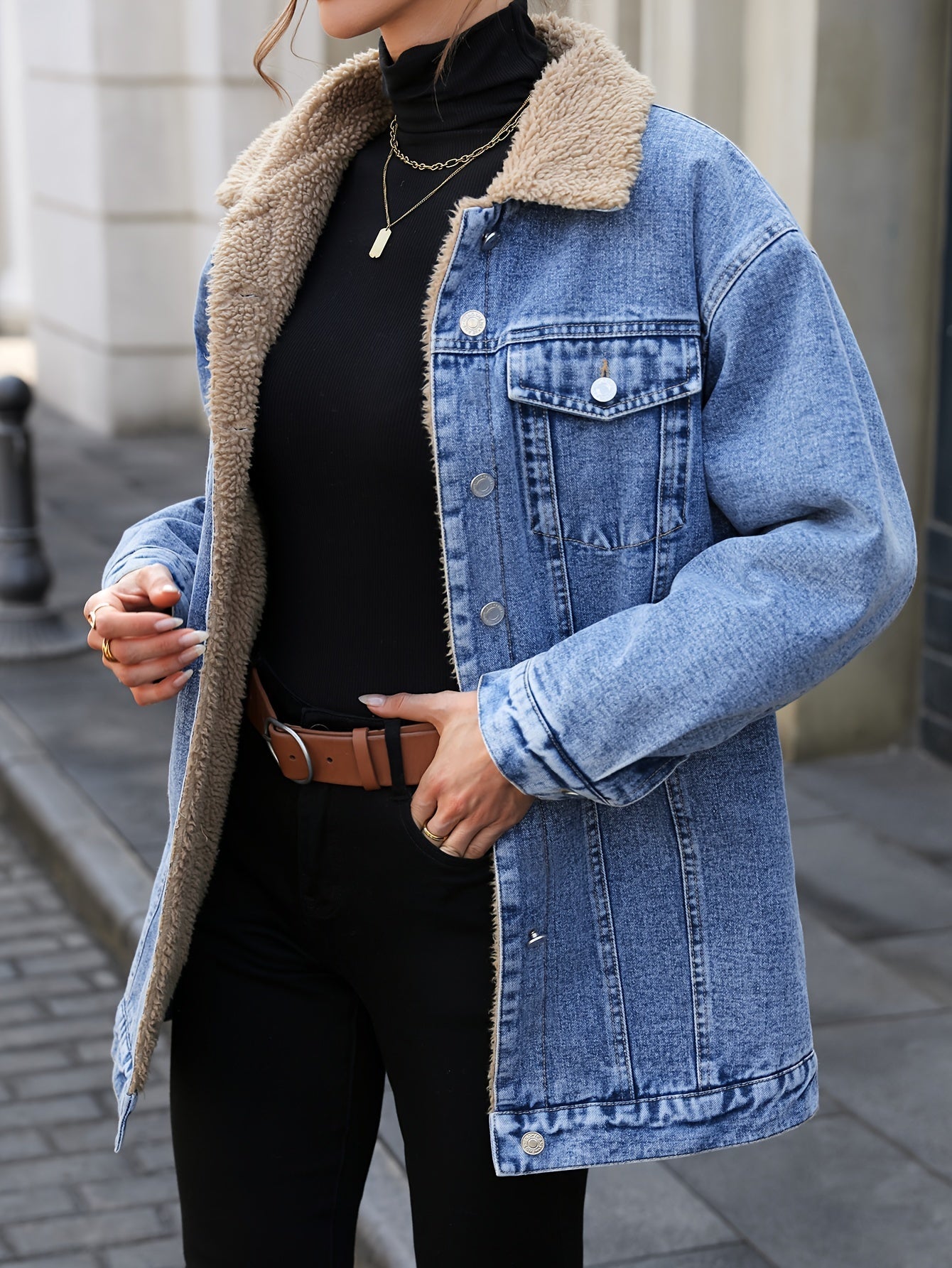 R&B | Denimjacke mit Sherpa-fleecefutter Baumwolle/polyester Warm und Stilvoll
