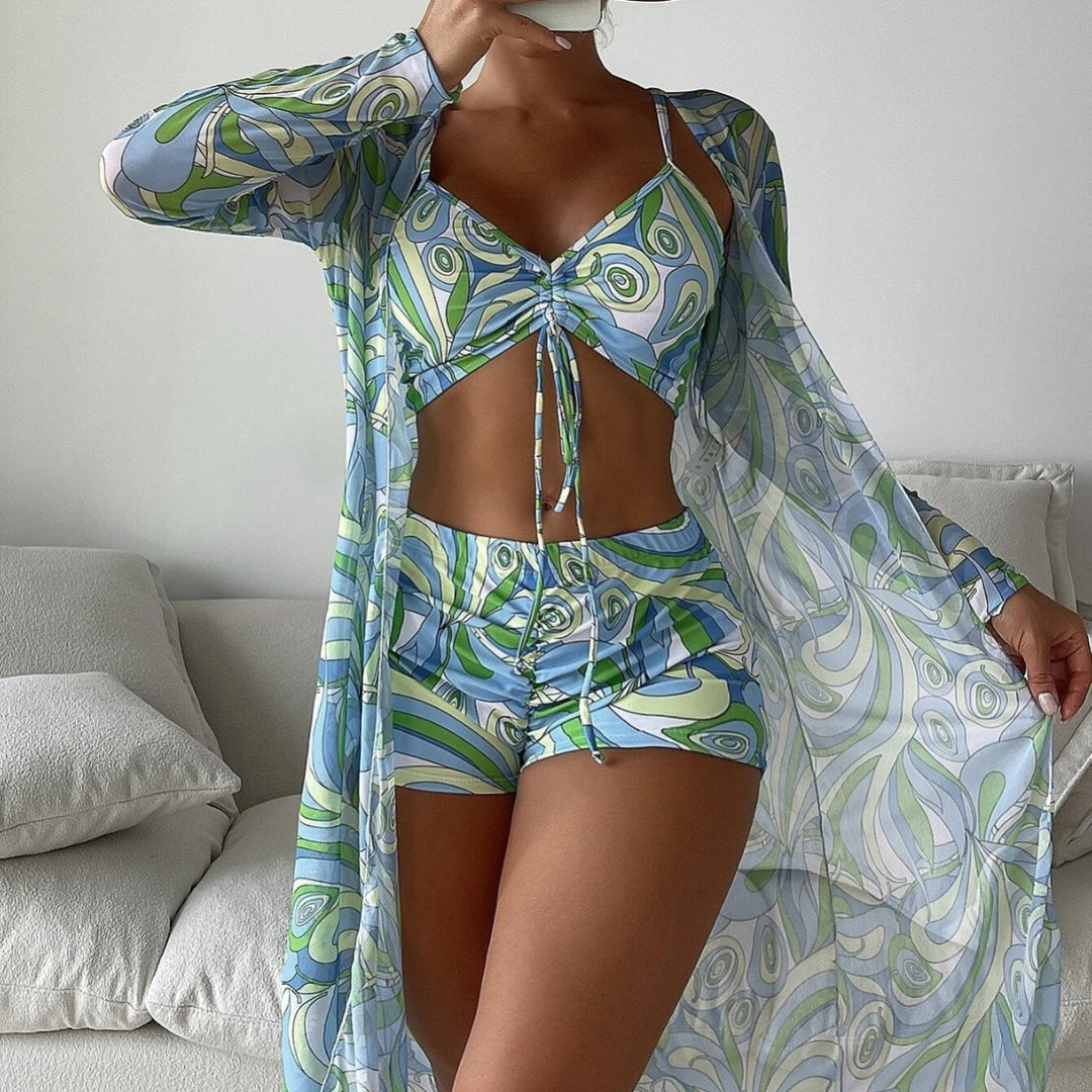R&B | Dreiteilige Bluse mit hoher Taille und langen Ärmeln mit Kordelzug