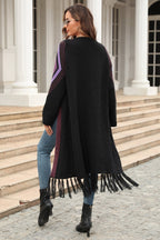 R&B | Geometric Fringe Hem Offene Front Duster Cardigan
