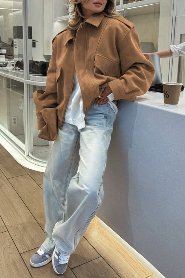 R&B | locker sitzende Jacke mit Reißverschluss und langen Ärmeln