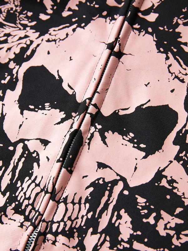 R&B | Vintage Schädelprint Oversized Hoodie mit Reißverschluss
