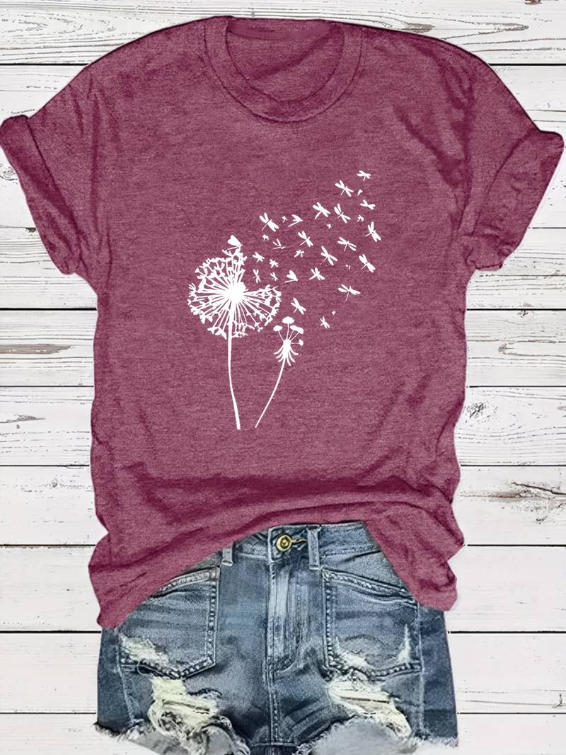 Heidi-Mode – T-Shirt Mit Löwenzahn-Print Und Rundhalsausschnitt