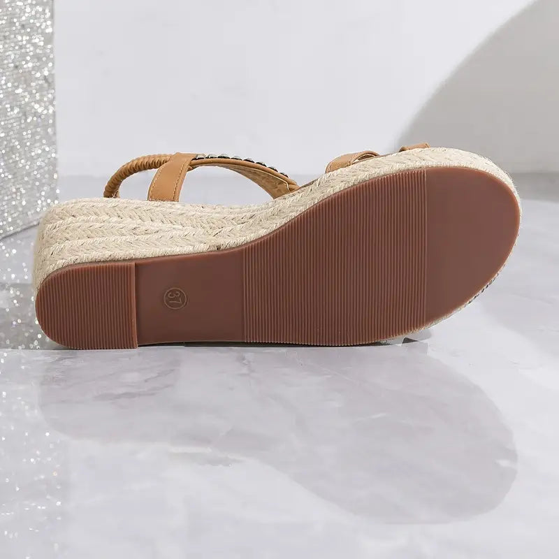 R&B | Damen Sandalen mit Strass-Verzierung und Keilabsatz