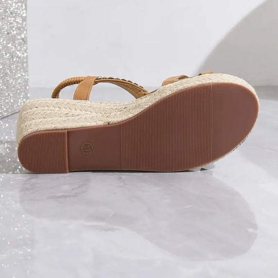 R&B | Damen Sandalen mit Strass-Verzierung und Keilabsatz