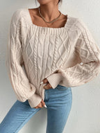R&B | Strickbluse mit Quadratischem Ausschnitt Weich und Elegant Kabelstrick