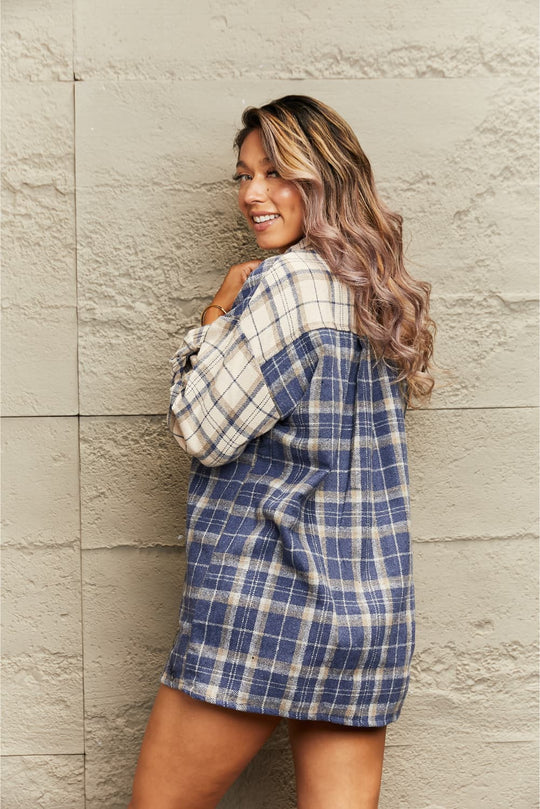 R&B | Karo Gefallen Schulter Shirtjacke