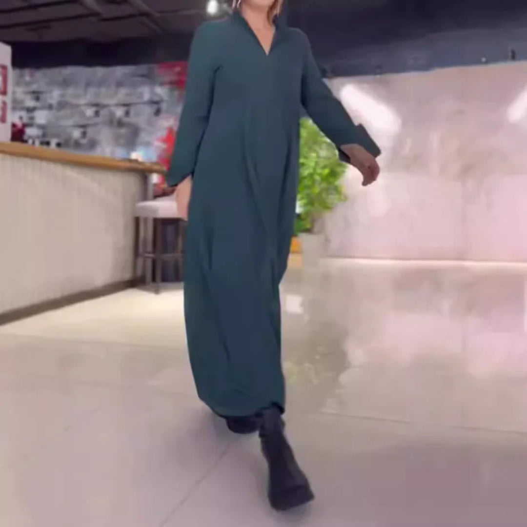 R&B | Langärmeliges Kleid mit V-Ausschnitt Damenbekleidung