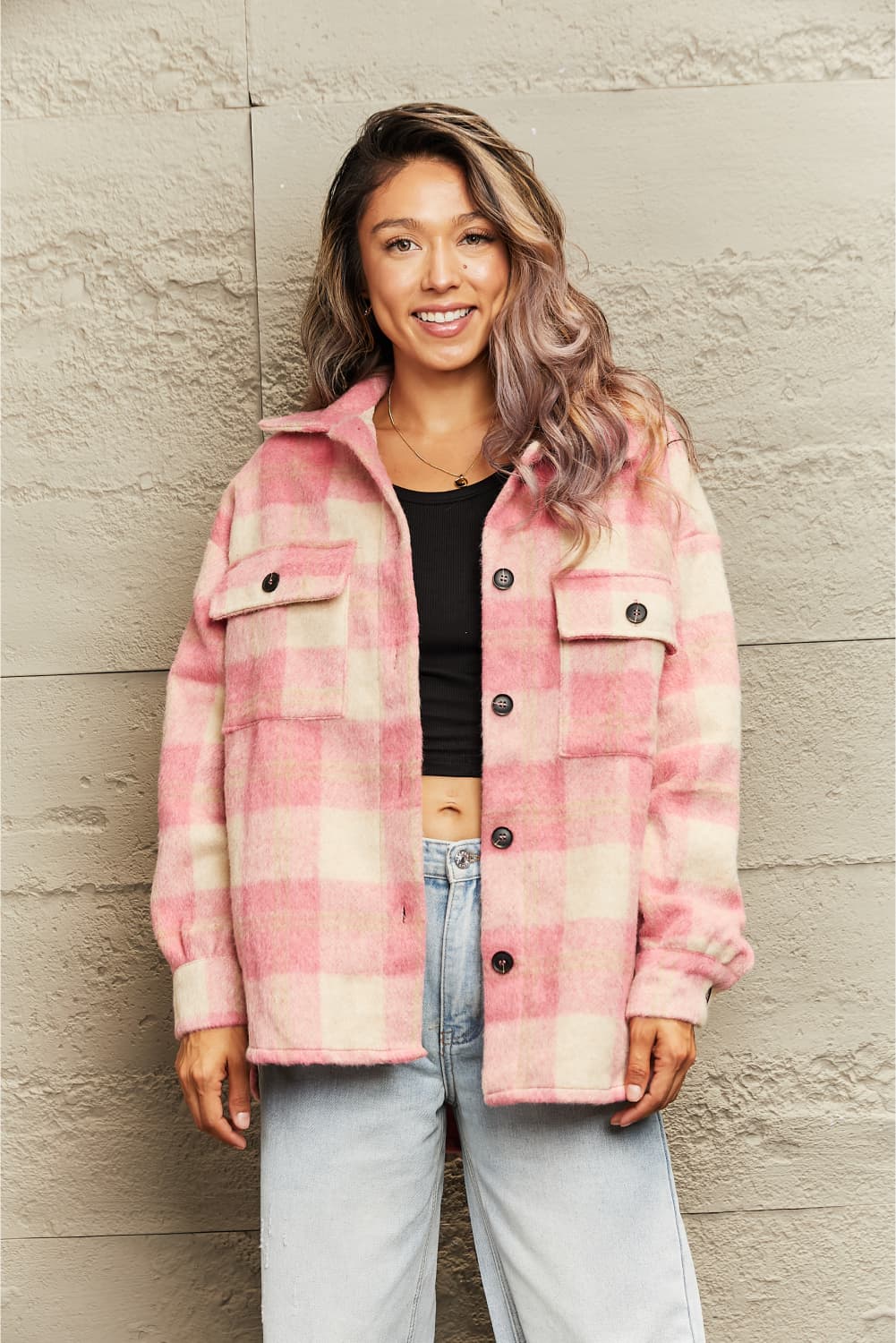 R&B | Karierte Kragenknopf Jacke