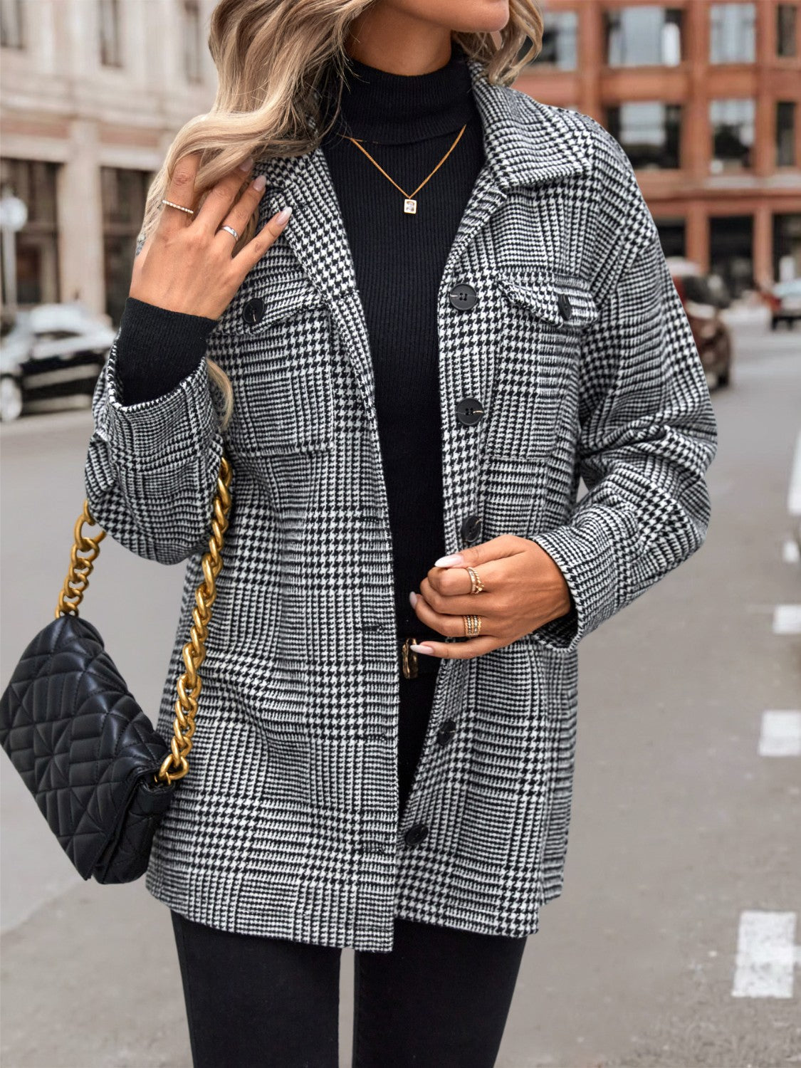 R&B | Hahnentritt Drop Shoulder Kragenjacke