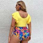 R&B | Großer Badeanzug mit Rüschendruck und hoher Taille