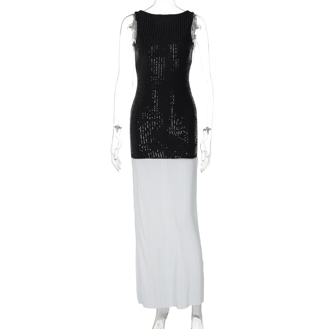 R&B | Ärmelloses langes Kleid mit Pailletten und Neckholder