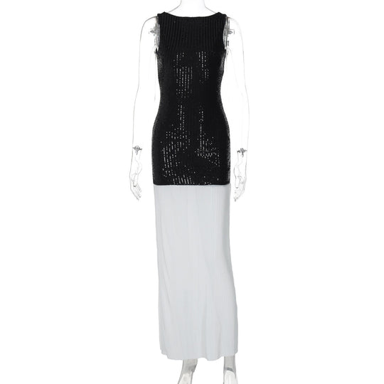 R&B | Ärmelloses langes Kleid mit Pailletten und Neckholder