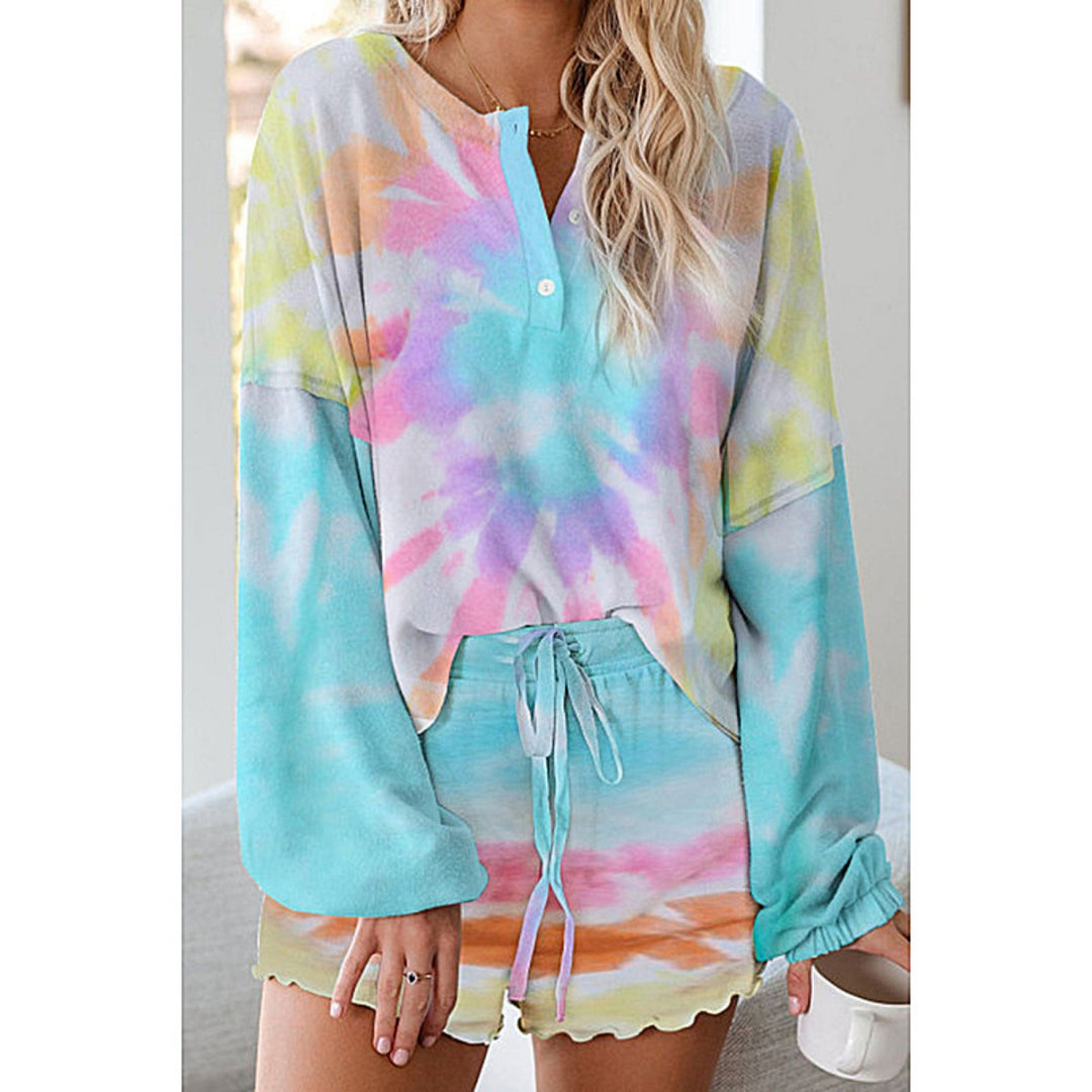 R&B | Batik bedrucktes Langarm-Shorts-Set