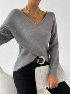 R&B | Strickbluse mit Umschlag V-ausschnitt Elegant und Einfach