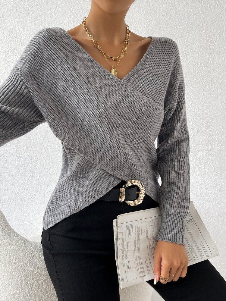 R&B | Strickbluse mit Umschlag V-ausschnitt Elegant und Einfach