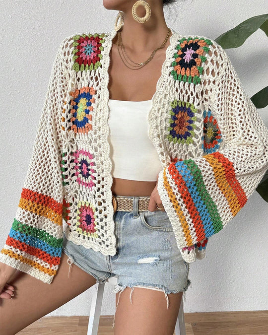 R&B | Bunter Cardigan mit Hohlen Ärmeln