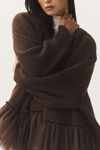 R&B | Strickjacke mit Netz-Rüsche und Langen Ärmeln