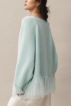 R&B | Strickjacke mit Netz-Rüsche und Langen Ärmeln
