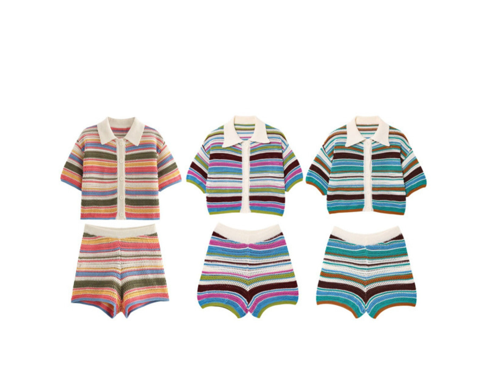 R&B | Gehäkeltes Kurzarm-Shorts-Set mit hoher Taille