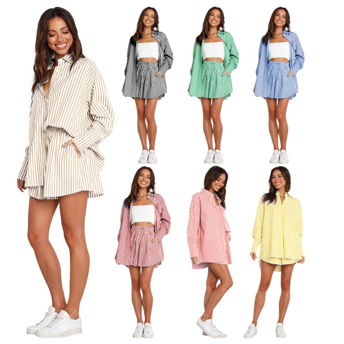 R&B | Fashion Shirt Gestreift Langarm Zweiteiliges Set