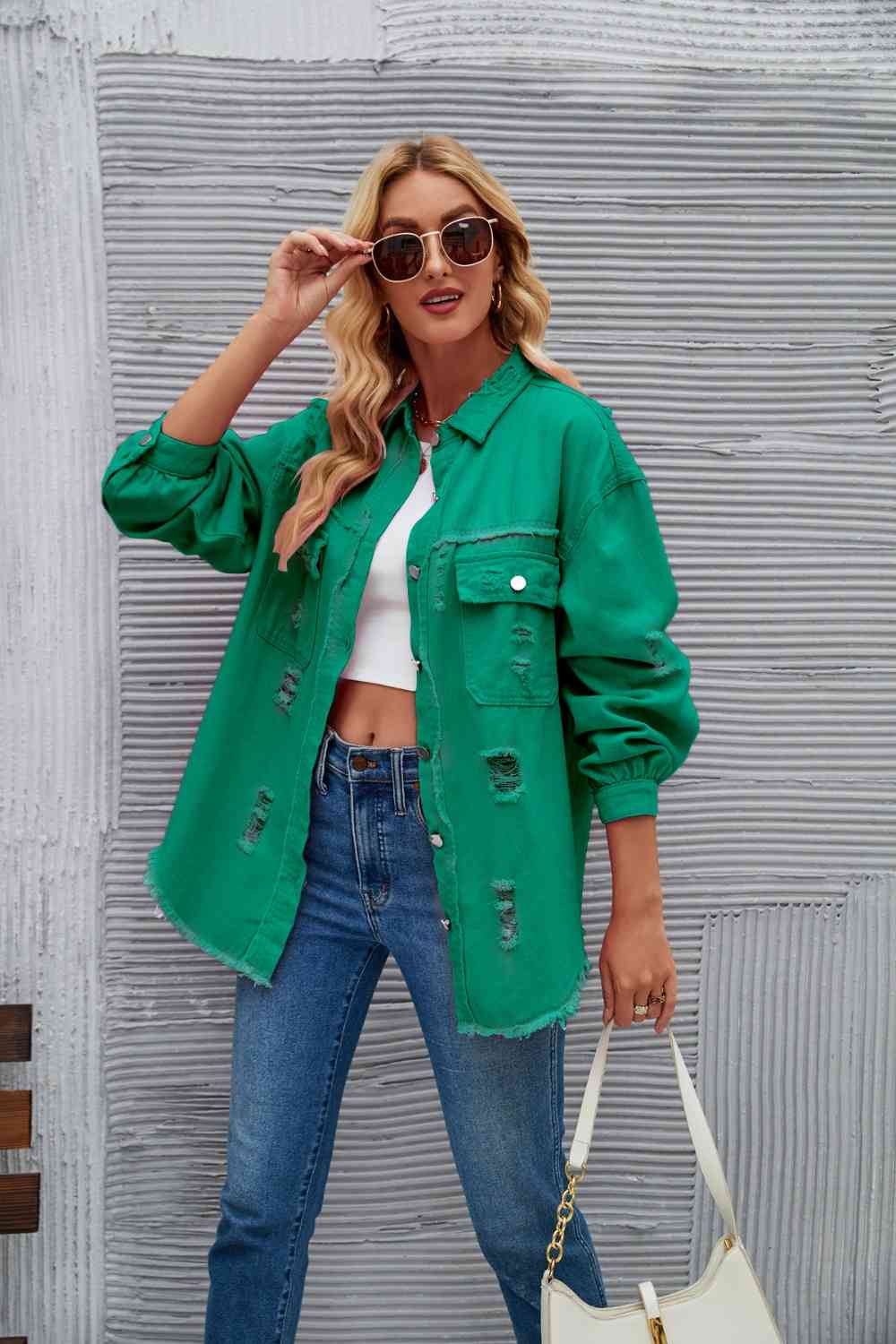R&B | Zerrissene Rohsaum-Denimjacke