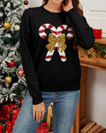 R&B | Weihnachtszuckerstangen-Schleifen-Pailletten-Pullover