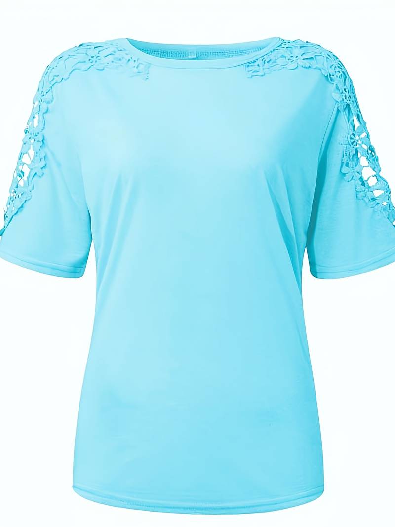 R&B | Unifarbenes Rundhals-T-Shirt Mit Spitze Naht