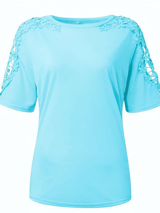 R&B | Unifarbenes Rundhals-T-Shirt Mit Spitze Naht
