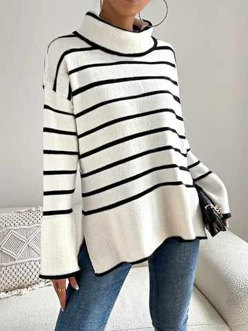 R&B | Gestreifter Rollkragenpullover