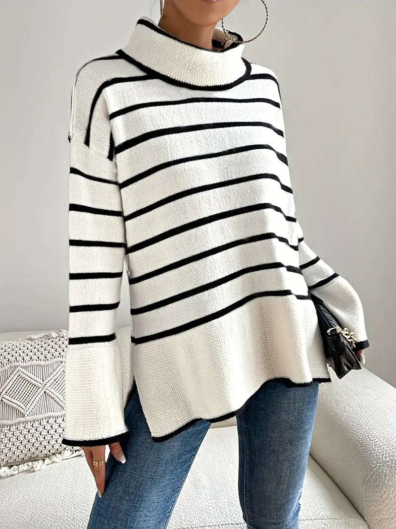 R&B | Gestreifter Rollkragenpullover