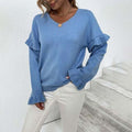 R&B | V-ausschnitt Pullover mit Rüschendetails Baumwolle Weiches und Elegantes Design