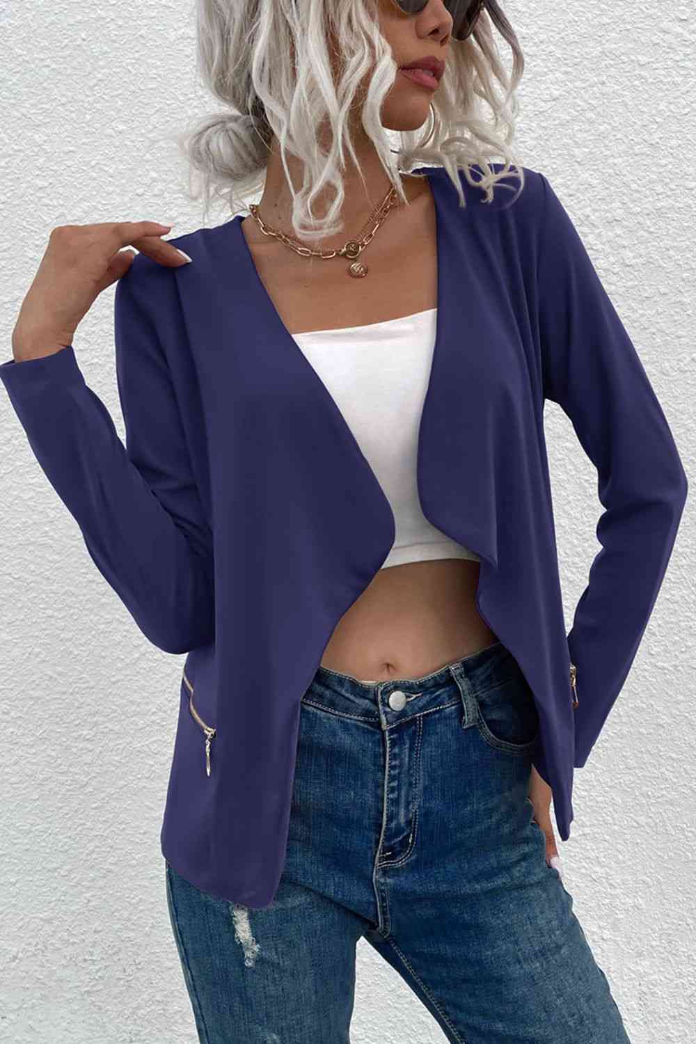R&B | Offene Frontreißverschluss-Taschen-Cardigan