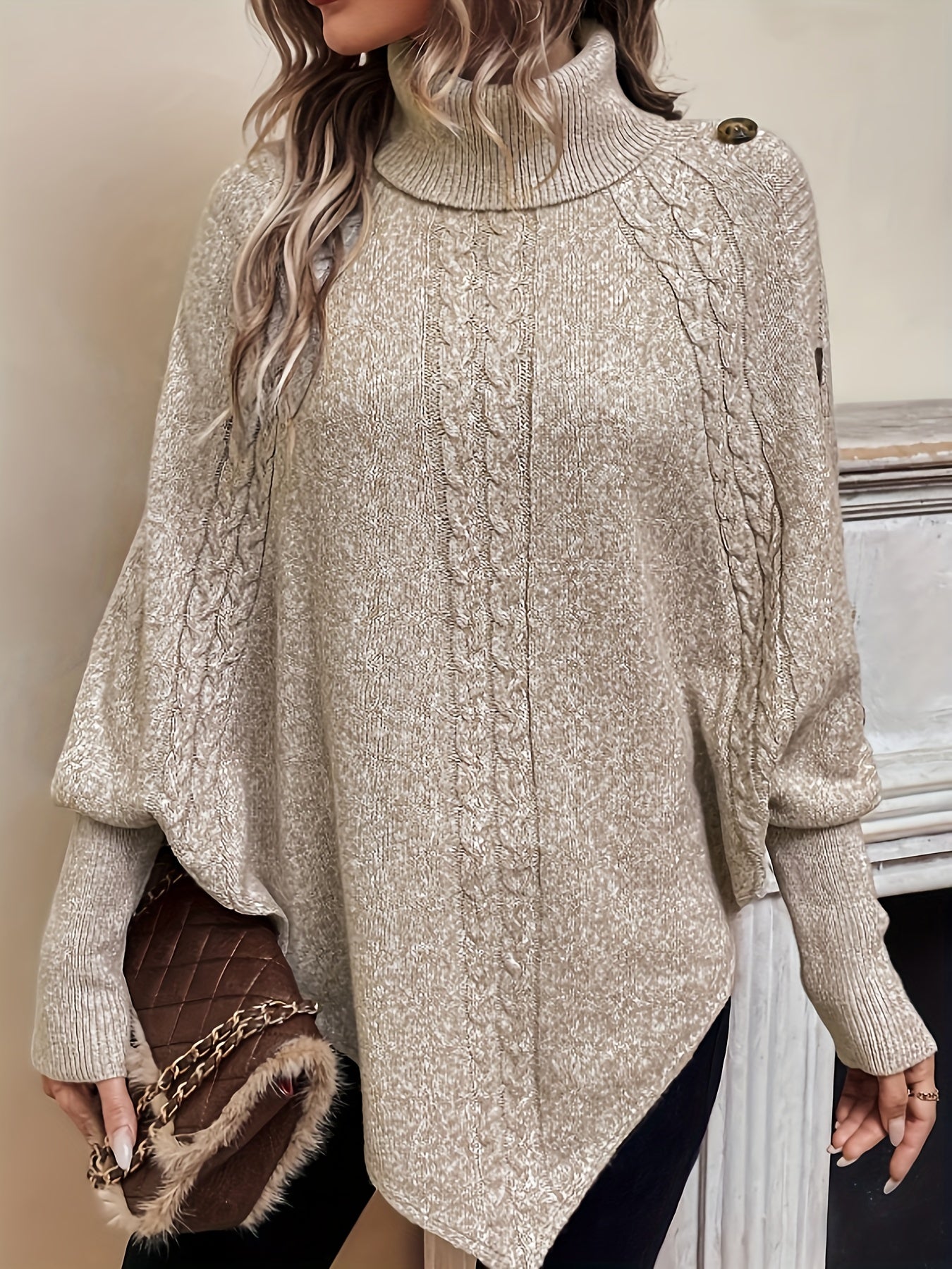 R&B | Poncho Sweater mit Knöpfen Acryl Elegant und Komfortabel