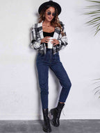R&B | Karierter Knopf-Front-Jacke mit Taschen