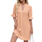 R&B | Jacquard five-quarter-sleeved Kleid mit V-Ausschnitt