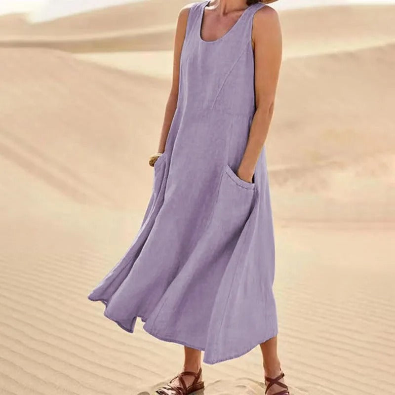 R&B - Leinen-Baumwoll-Ärmelloses Kleid für Frauen