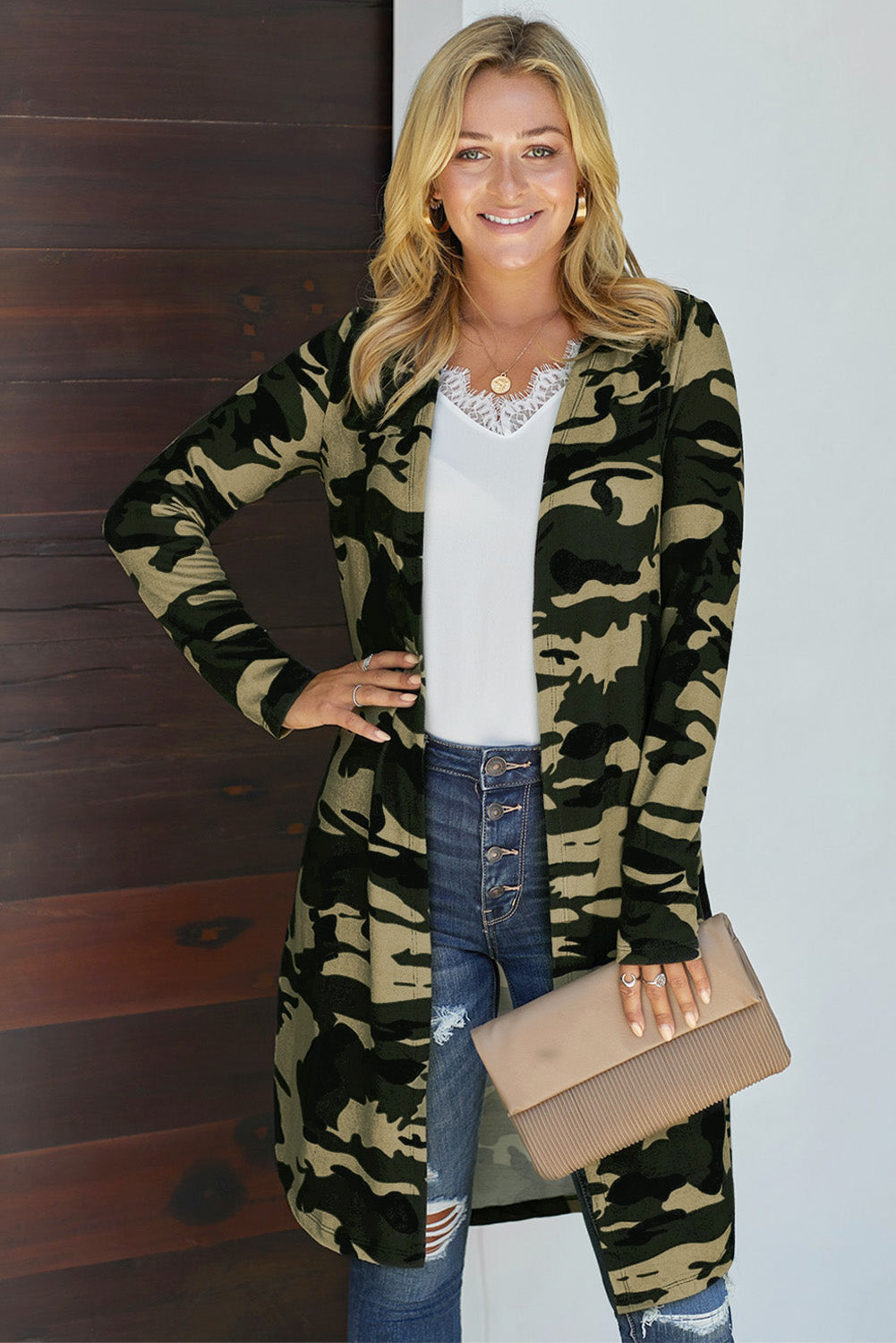 R&B | Bedruckter Offene Front Langarm Cardigan