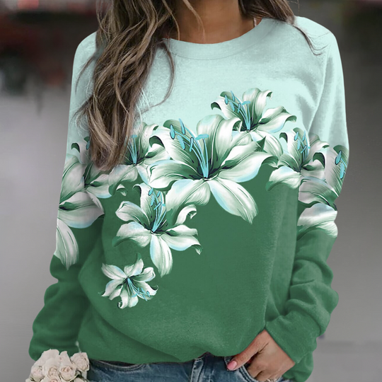 R&B | Sweatshirt Weiches Atmungsaktives Material Bequeme Passform Floral Print Lange Ärmel
