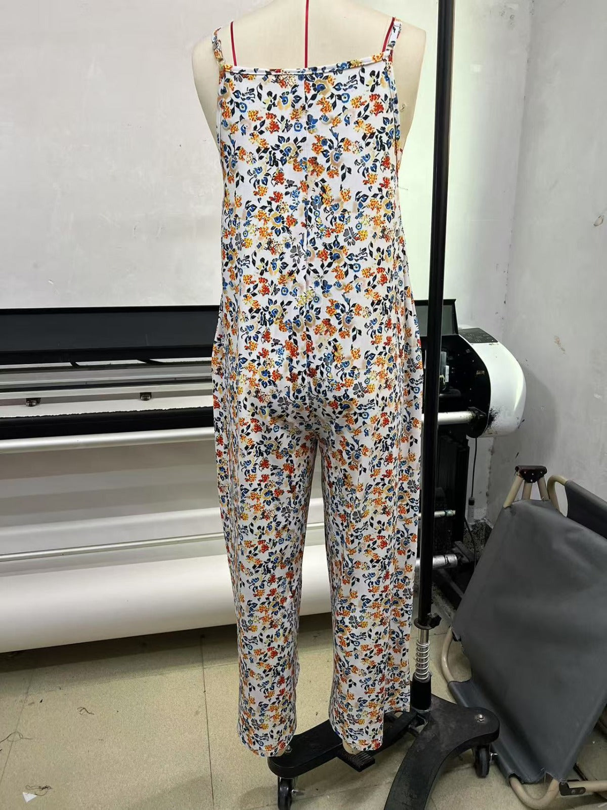 R&B | Verstellbarer Schultergurt Druck lässig Hosenträger floral Jumpsuit