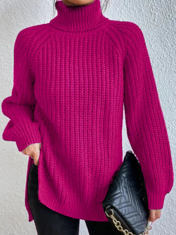 R&B-rollkragenpullover Mit Raglanärmel Und Geteiltem Saum