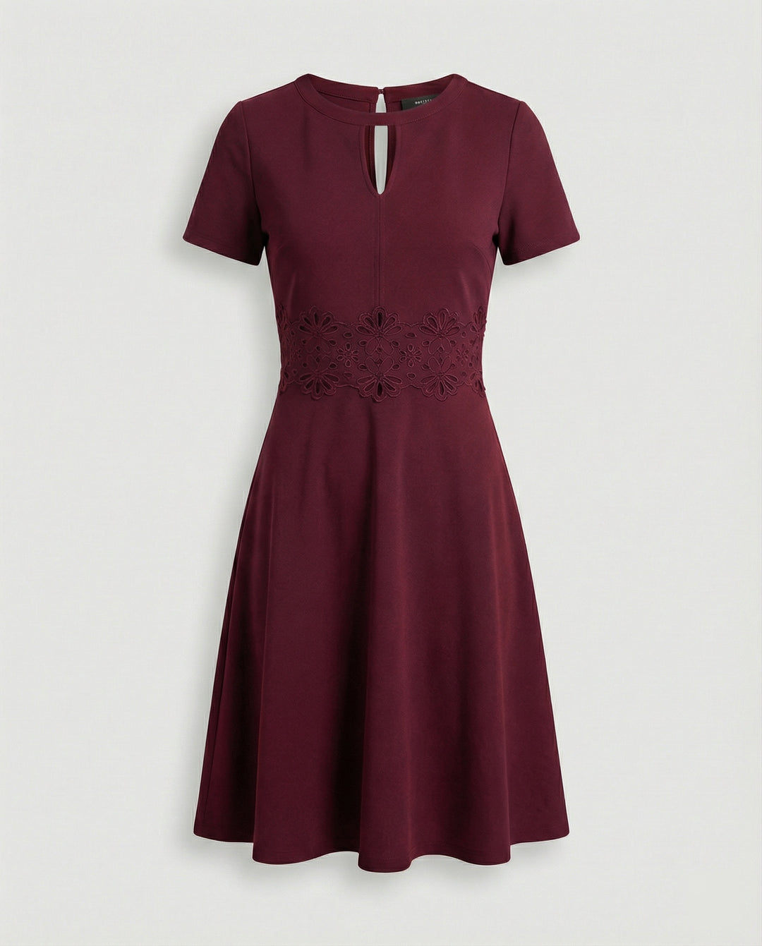Blaues Kleid mit Kontrastierender Spitze und Akzentuierter Taille