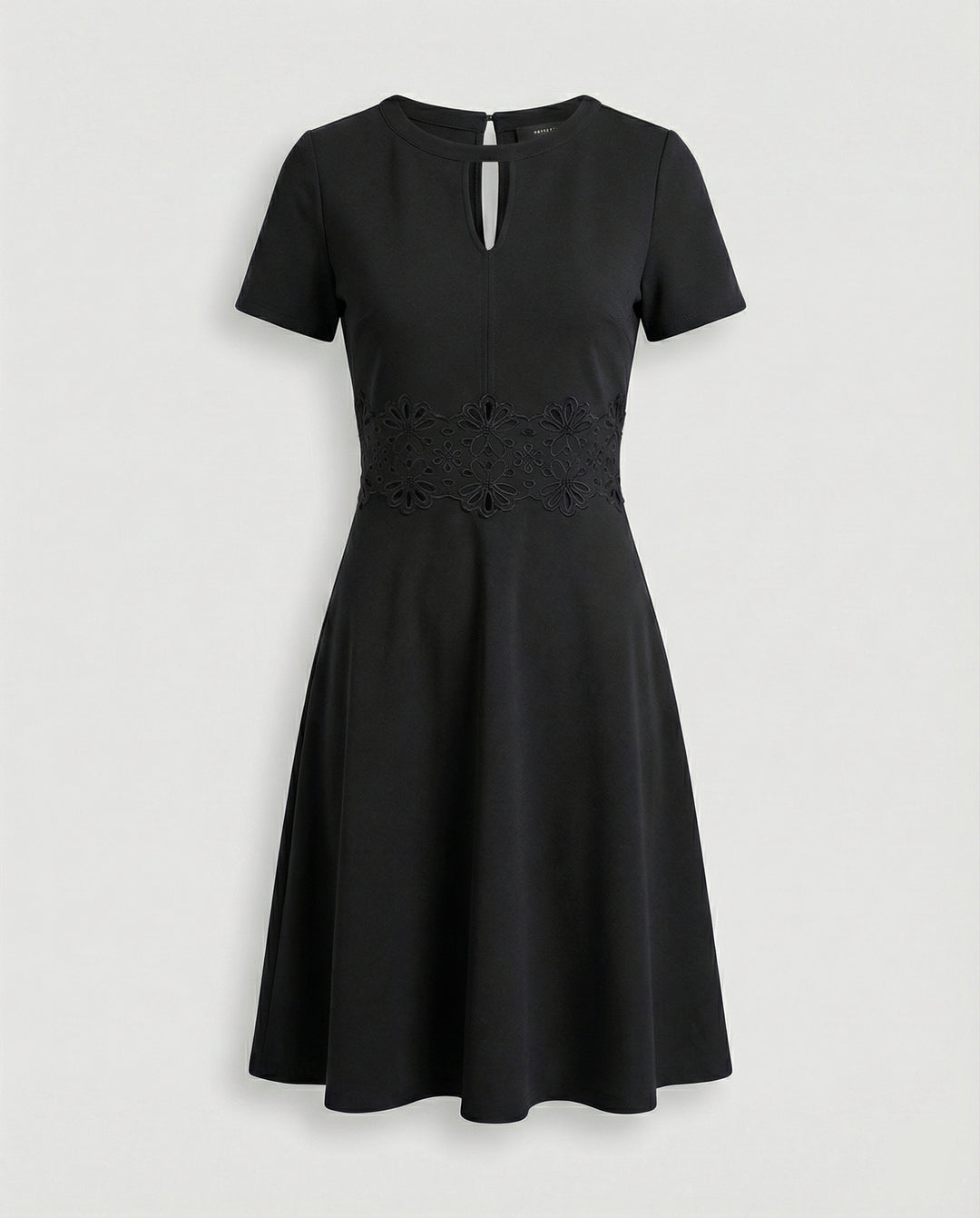Blaues Kleid mit Kontrastierender Spitze und Akzentuierter Taille