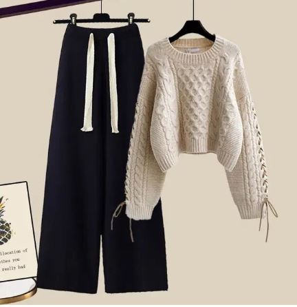 R&B | Strickpullover Weite Lockere Beine Zweiteiliges Satz