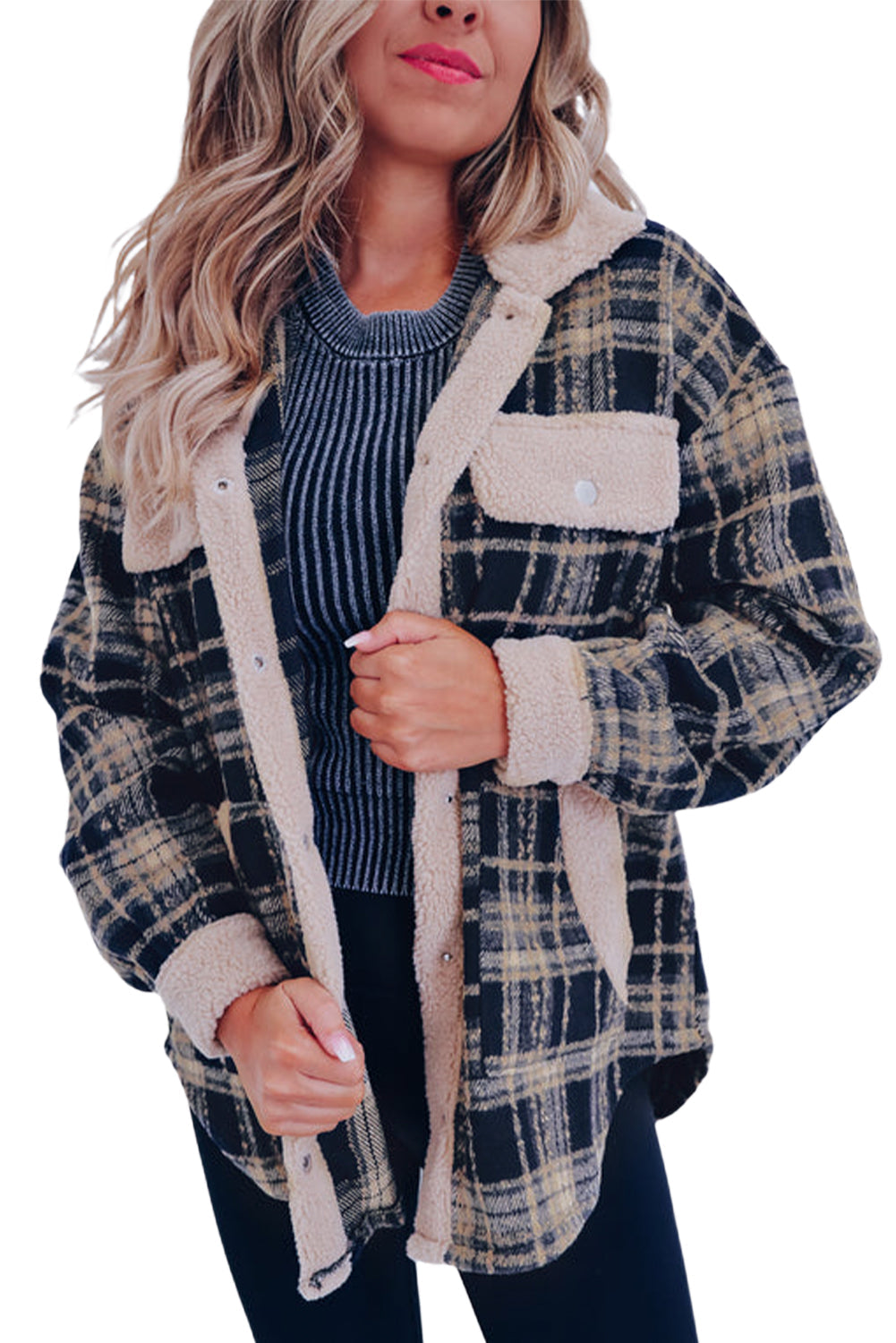 R&B | Karierter Teddyjacke mit Sherpa Polyester-mischung Warm und Bequem