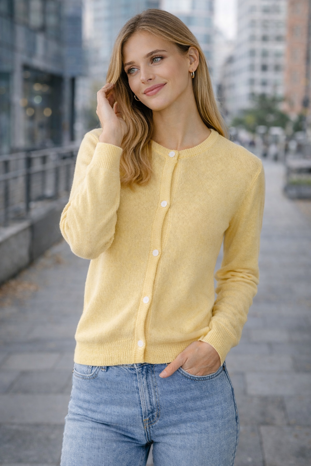 R&B | Damen Vintage Strickjacke mit Knopfschluss und langen Ärmeln