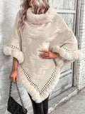 R&B | Poncho mit Kunstpelzrand und Grobstrickmuster Acryl Elegant und Warm